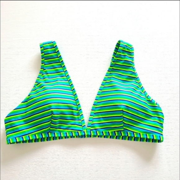 aerie Swim Nwot Aerie Lime Green And Blue Stripe Scoop Deep Vneck